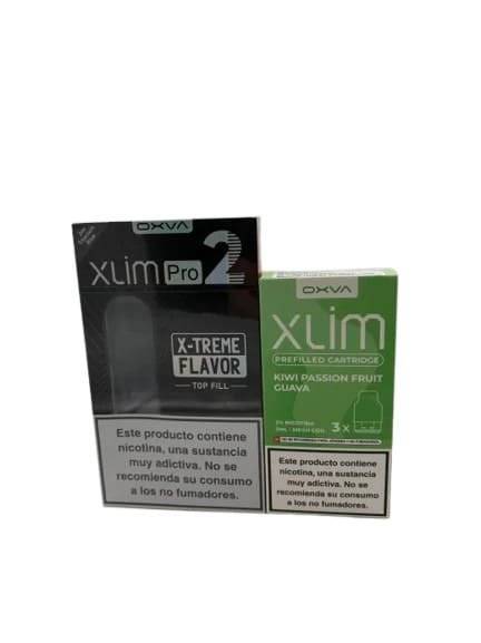 Tigara Electronica Kitul Oxva Xlim Pro 2 Pod -Titanium Blue + Oxva Xlim Prefilled Cartridge Kiwi Passion Fruit Guava 20mg (Pack 3)