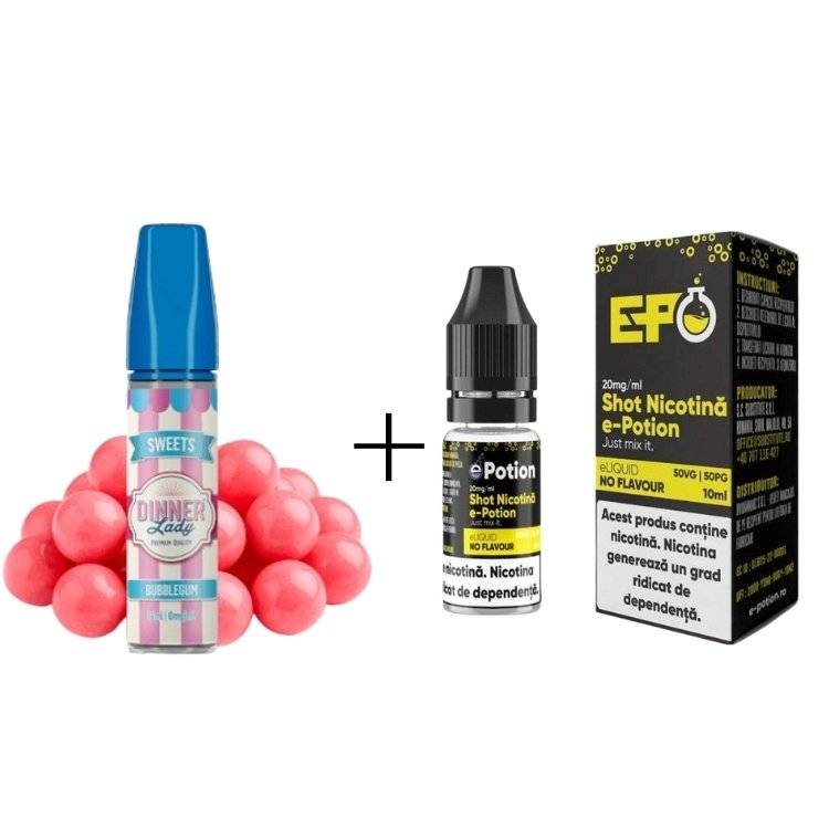 Pachet Promotional Dinner Lady Bubble Trouble ICE 20ml/60ml + Shot Nicotina E-potion 50/50 20mg