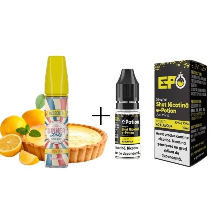 Pachet Promotional Dinner Lady Lemon Tart 20ml/60ml + Shot Nicotina E-potion 50/50 20mg
