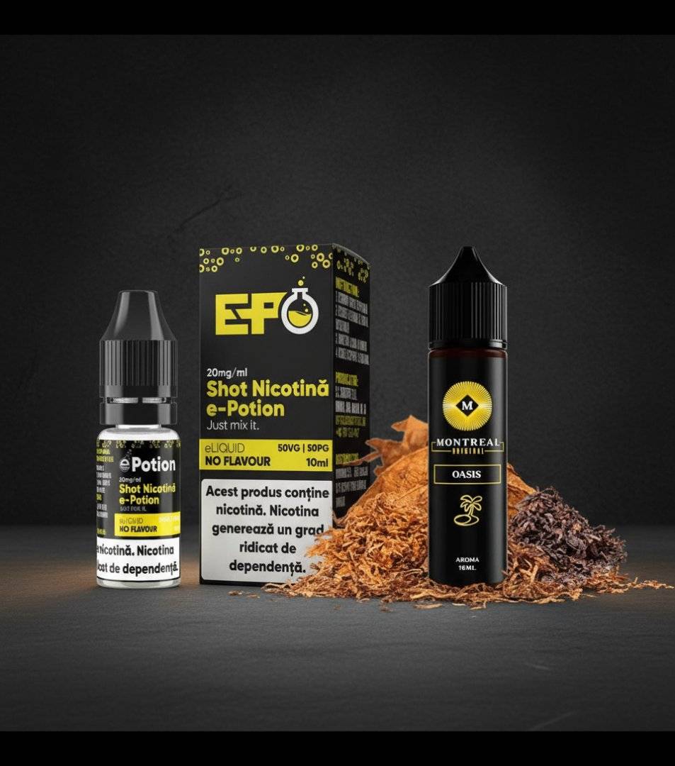 Pachet Promotional Montreal Oasis 16ml + Shot Nicotina E-potion 50/50 20mg 10ml