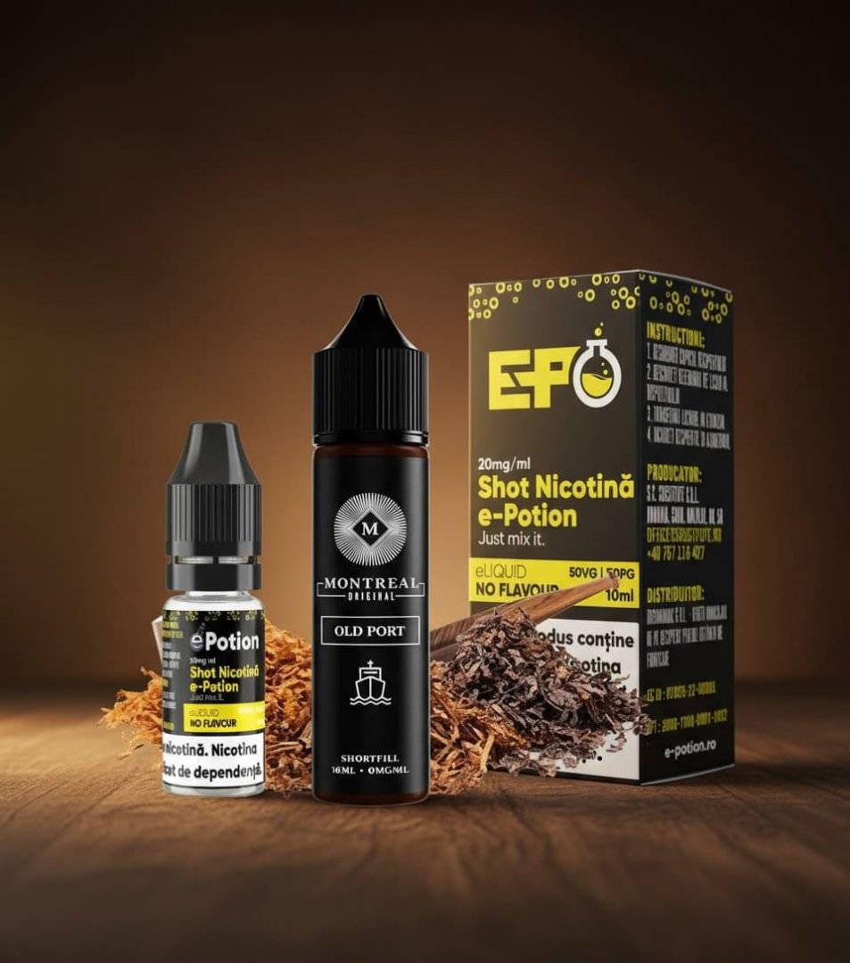 Pachet Promotional Montreal Old Port 16ml + Shot Nicotina E-potion 50/50 20mg 10ml
