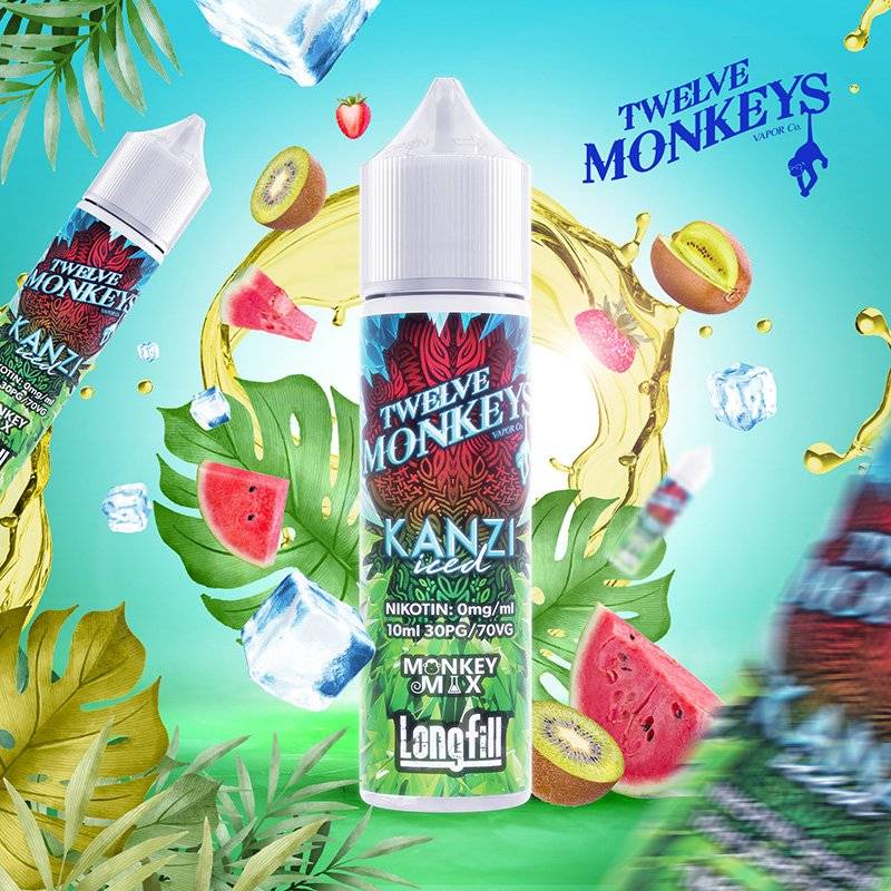 Twelve Monkeys - Kanzi Iced - Longfill 10ml/60ml- Pepene, Capsuni , Kiwi , Efect Iced